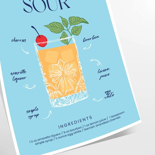 splash style space vibrant Amaretto Sour Cocktail poster bold blue yellow hues eye wall art perfect gift lovers unframed option stunning print