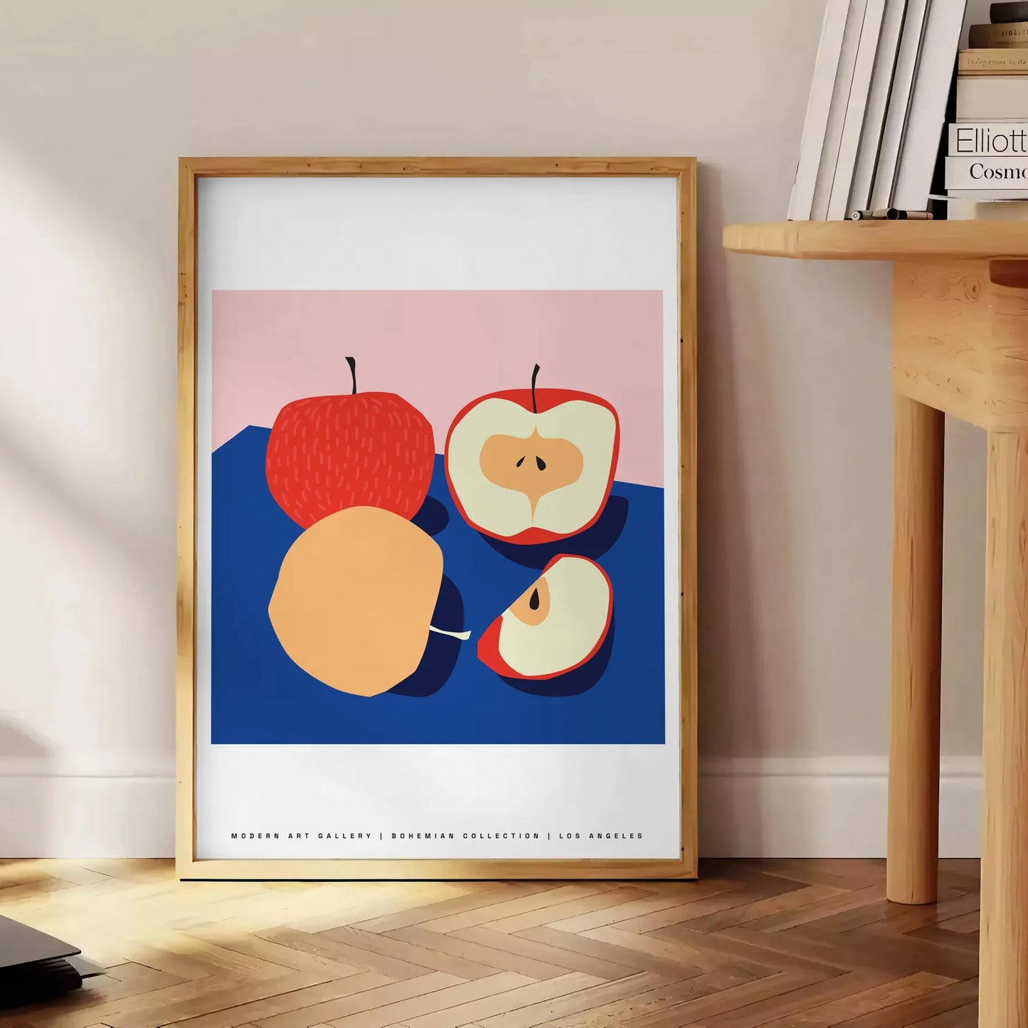 space vibrant apple fruit art poster rich oranges blues striking visual impact wall unique gift artwork room refreshing design unframed options