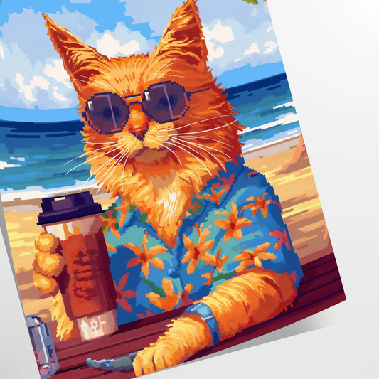 space captivating Cat Cocktail Wildlife Art Poster vibrant interplay green blue hues stunning wall perfect animal lovers enthusiasts sizes A4 A0 ideal gift decor addition