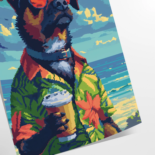 charming Dog Cocktail Poster vibrant green blue hues delightful wall art perfect animal lover unique touch space gift artwork available various sizes A4 cm A0