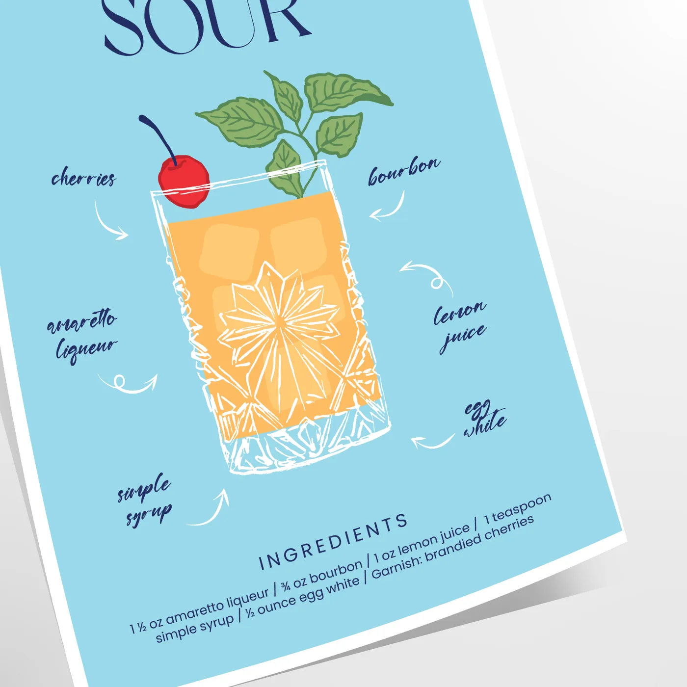 splash style space vibrant Amaretto Sour Cocktail poster bold blue yellow hues eye wall art perfect gift lovers unframed option stunning print