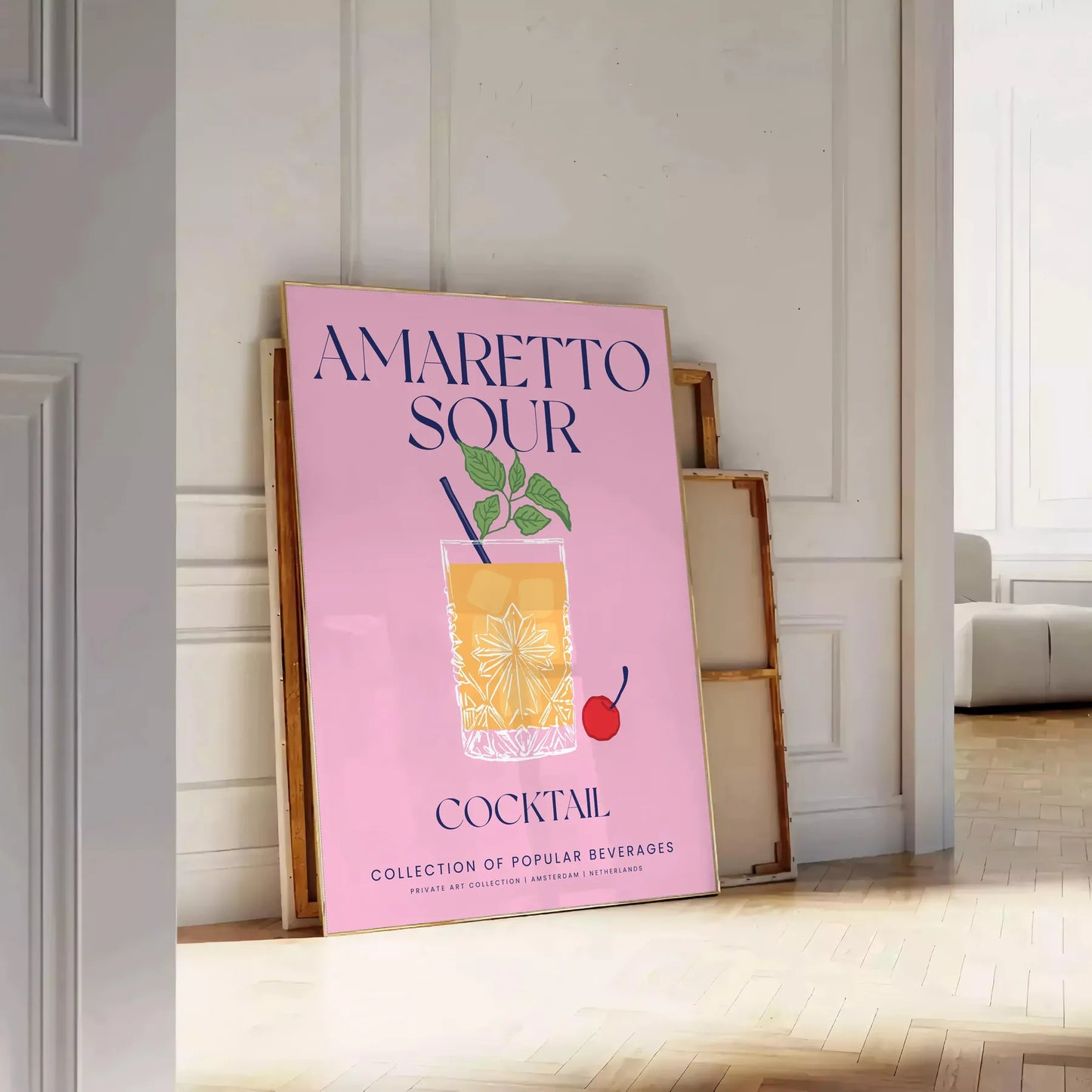 space vibrant Amaretto Sour Cocktail poster stunning mix yellow blue wall art perfect blend flavor color ideal gift artwork decor frame