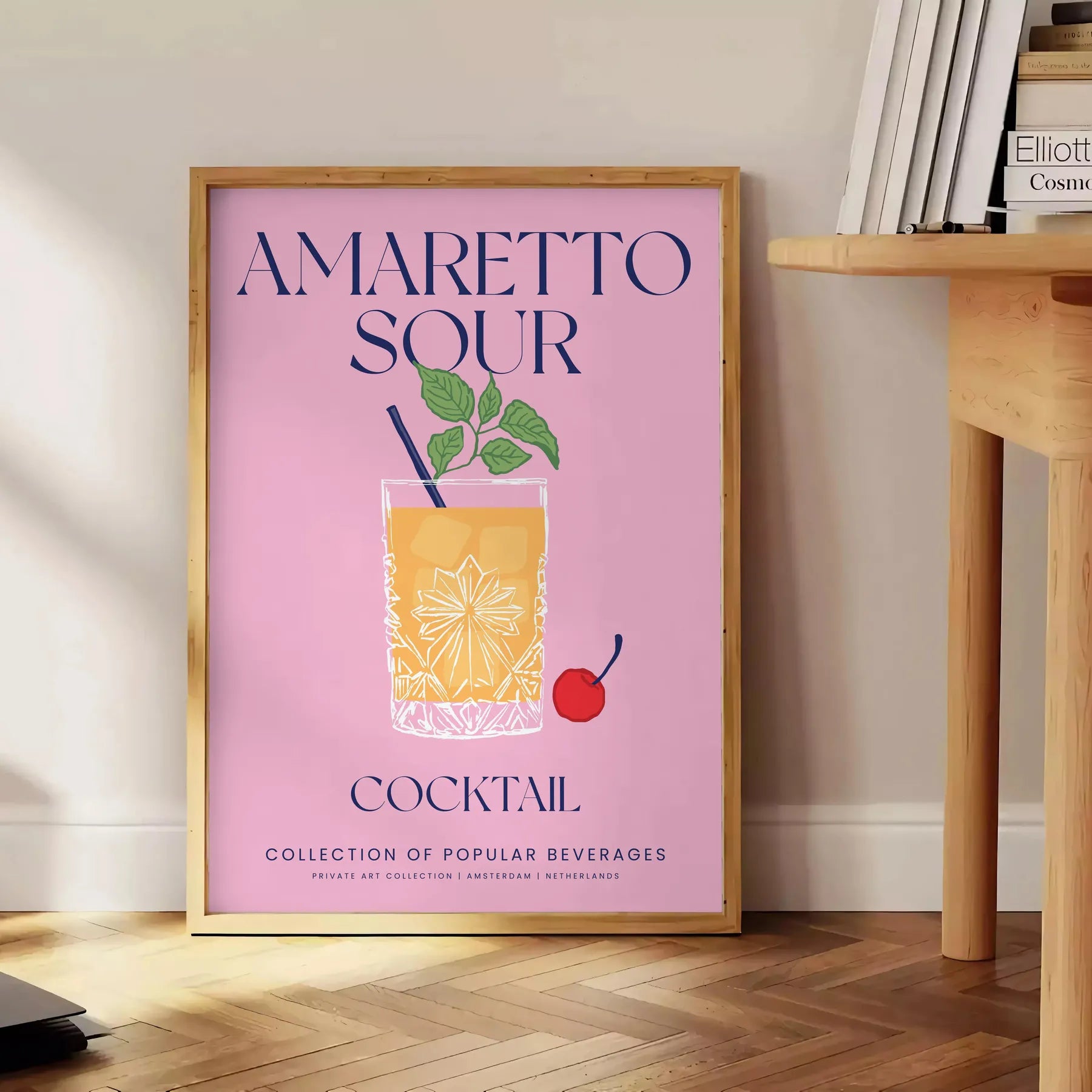 space vibrant Amaretto Sour Cocktail poster stunning mix yellow blue wall art perfect blend flavor color ideal gift artwork decor frame