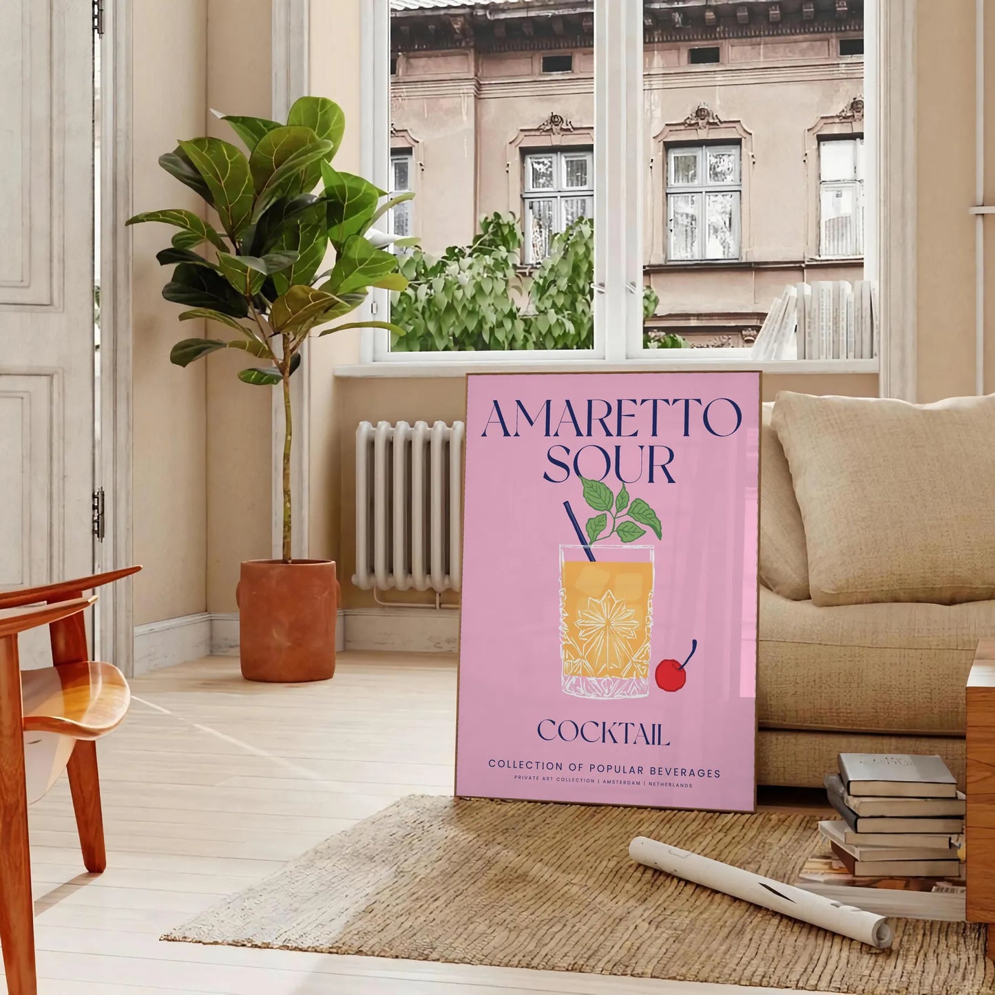 space vibrant Amaretto Sour Cocktail poster stunning mix yellow blue wall art perfect blend flavor color ideal gift artwork decor frame