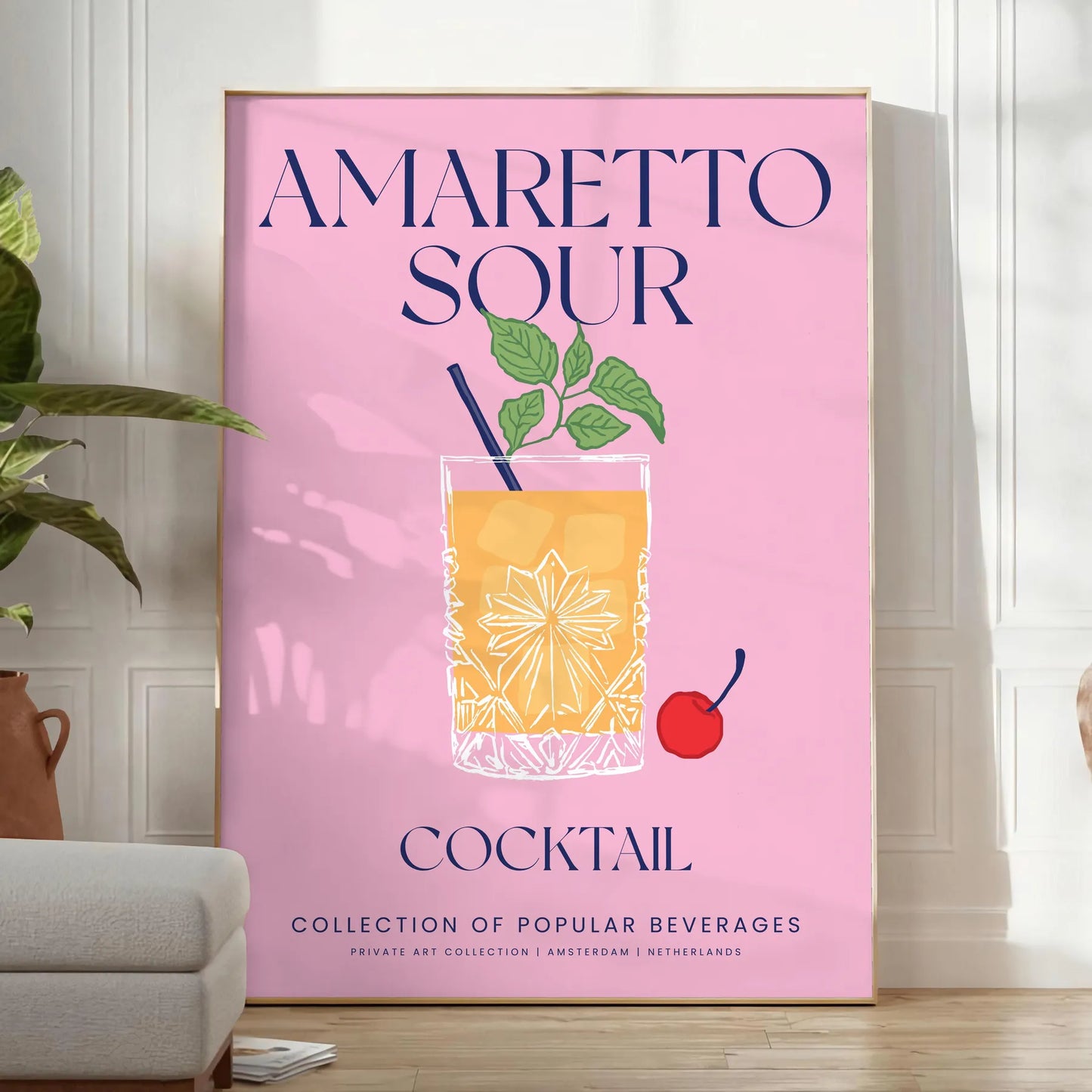 space vibrant Amaretto Sour Cocktail poster stunning mix yellow blue wall art perfect blend flavor color ideal gift artwork decor frame