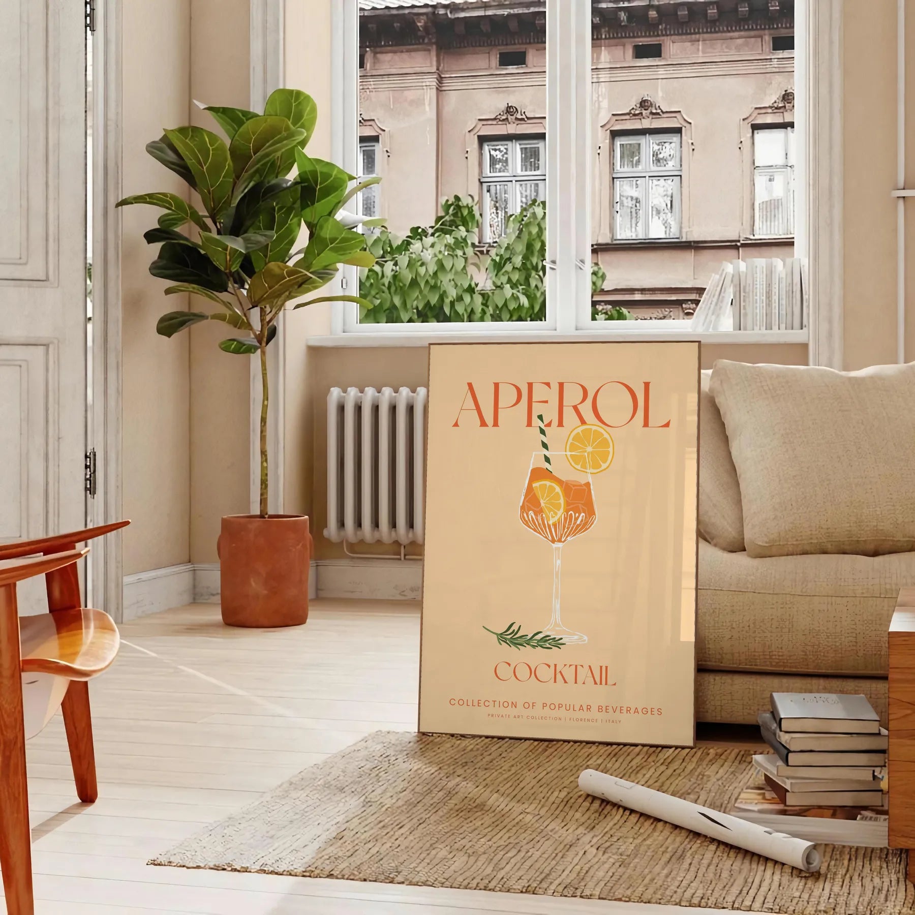 space vibrant Aperol cocktail poster stunning blend orange gray hues eye wall art perfect gift enthusiast unframed formats decor needs