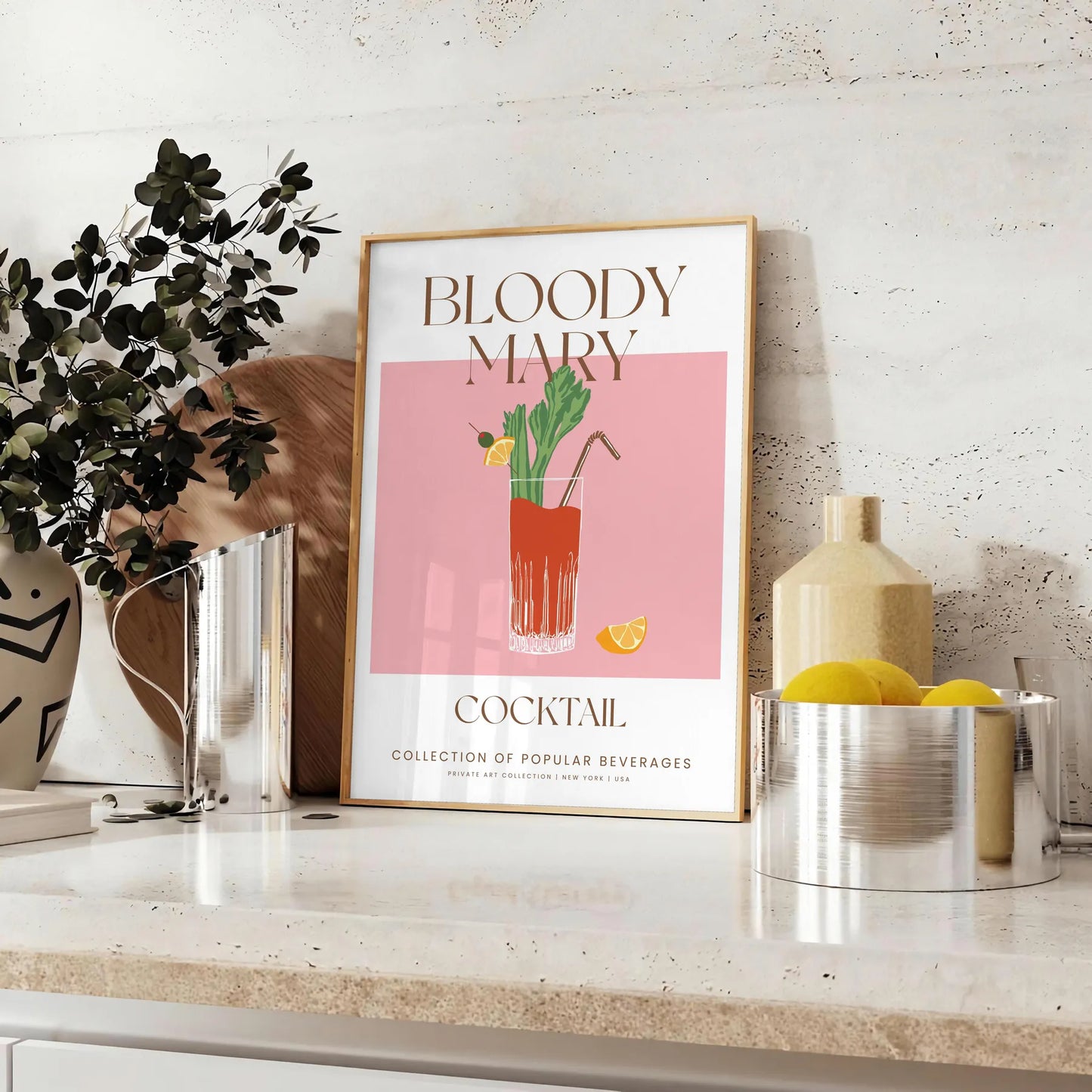 space vibrant Bloody Mary cocktail art poster green orange hues stunning wall perfect gift lovers home decorators sizes A4 cm A0