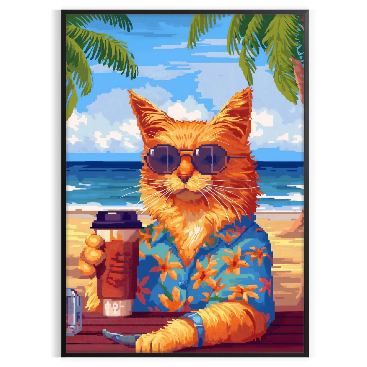 space captivating Cat Cocktail Wildlife Art Poster vibrant interplay green blue hues stunning wall perfect animal lovers enthusiasts sizes A4 A0 ideal gift decor addition