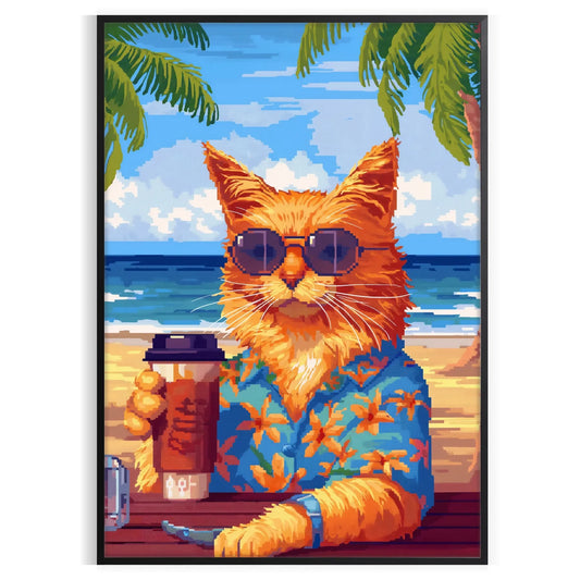 space captivating Cat Cocktail Wildlife Art Poster vibrant interplay green blue hues stunning wall perfect animal lovers enthusiasts sizes A4 A0 ideal gift decor addition